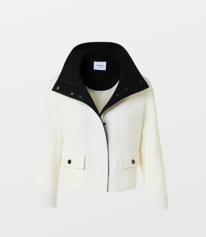 Wool Jacket in Cream-Jackets-Akris Punto-Cream/Black-4-Mercantile Portland