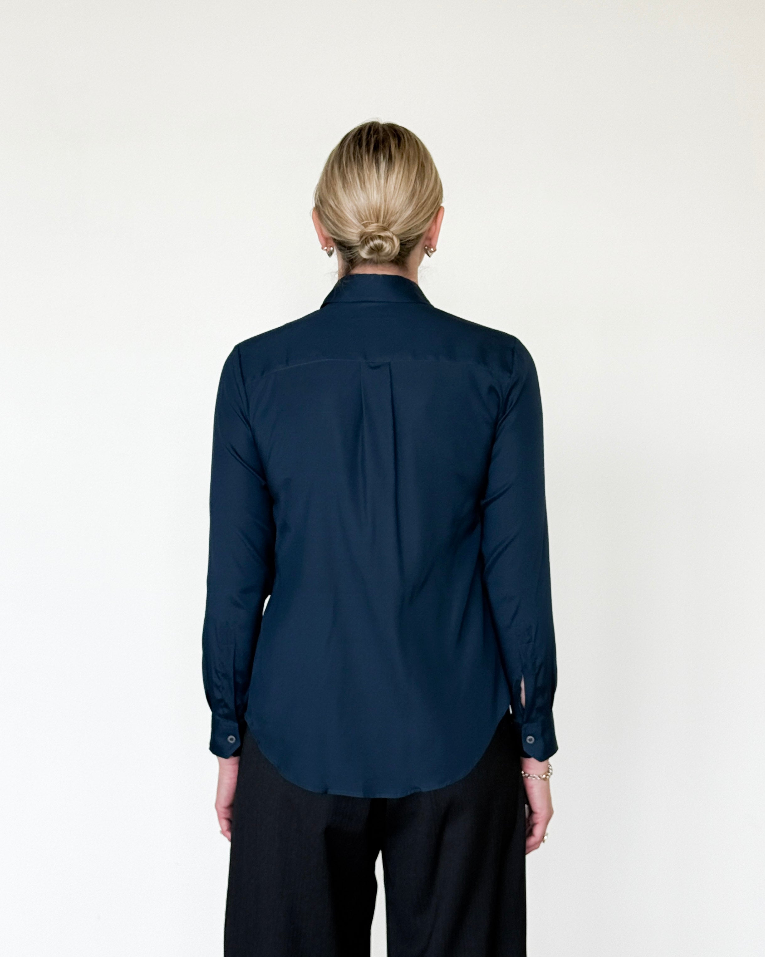 Yuppy R Stretch Silk Shirt in Navy-Shirts-Amina Rubinacci-Navy-38-Mercantile Portland