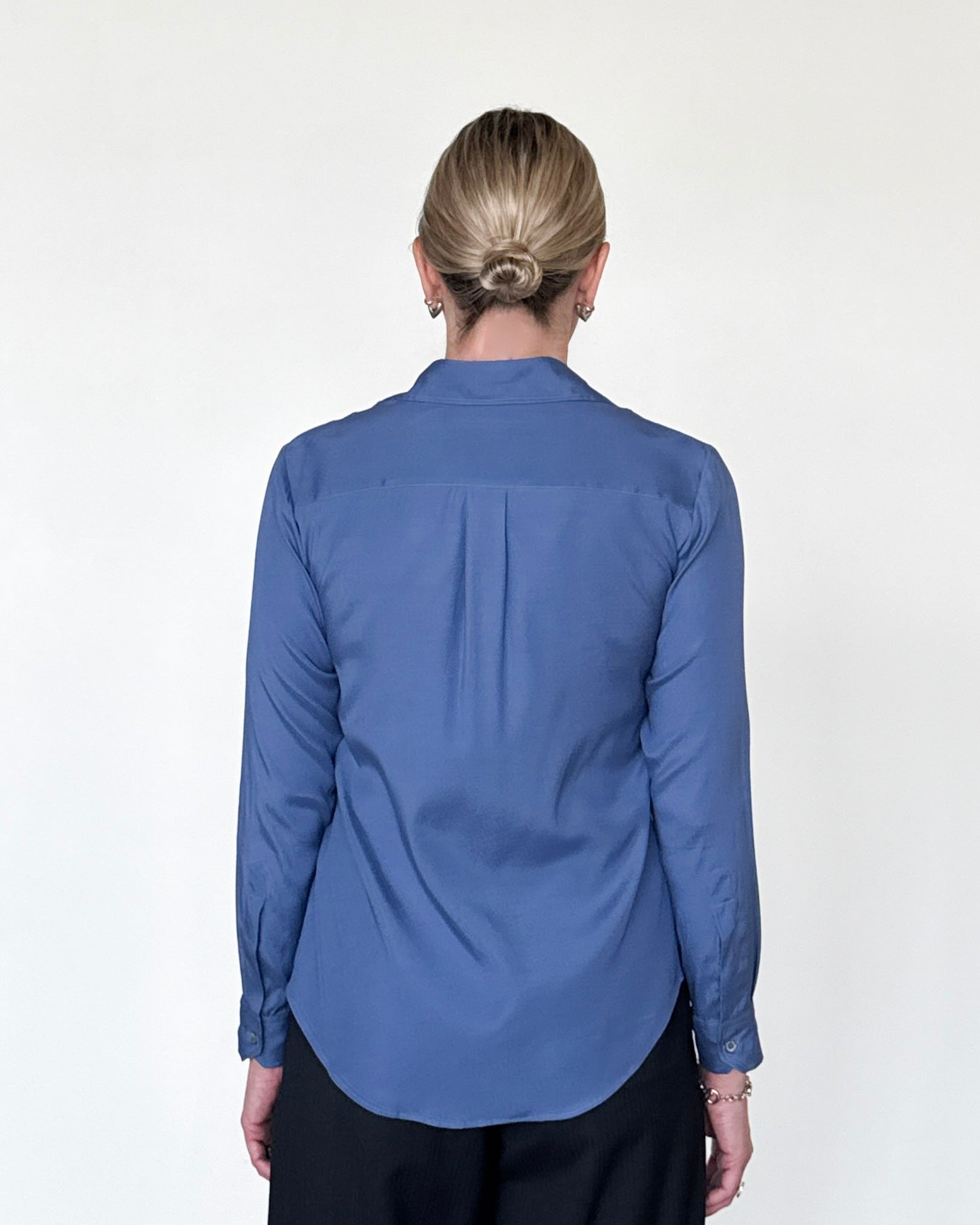 Yuppy R Stretch Silk Shirt in Navy-Shirts-Amina Rubinacci-Navy-38-Mercantile Portland
