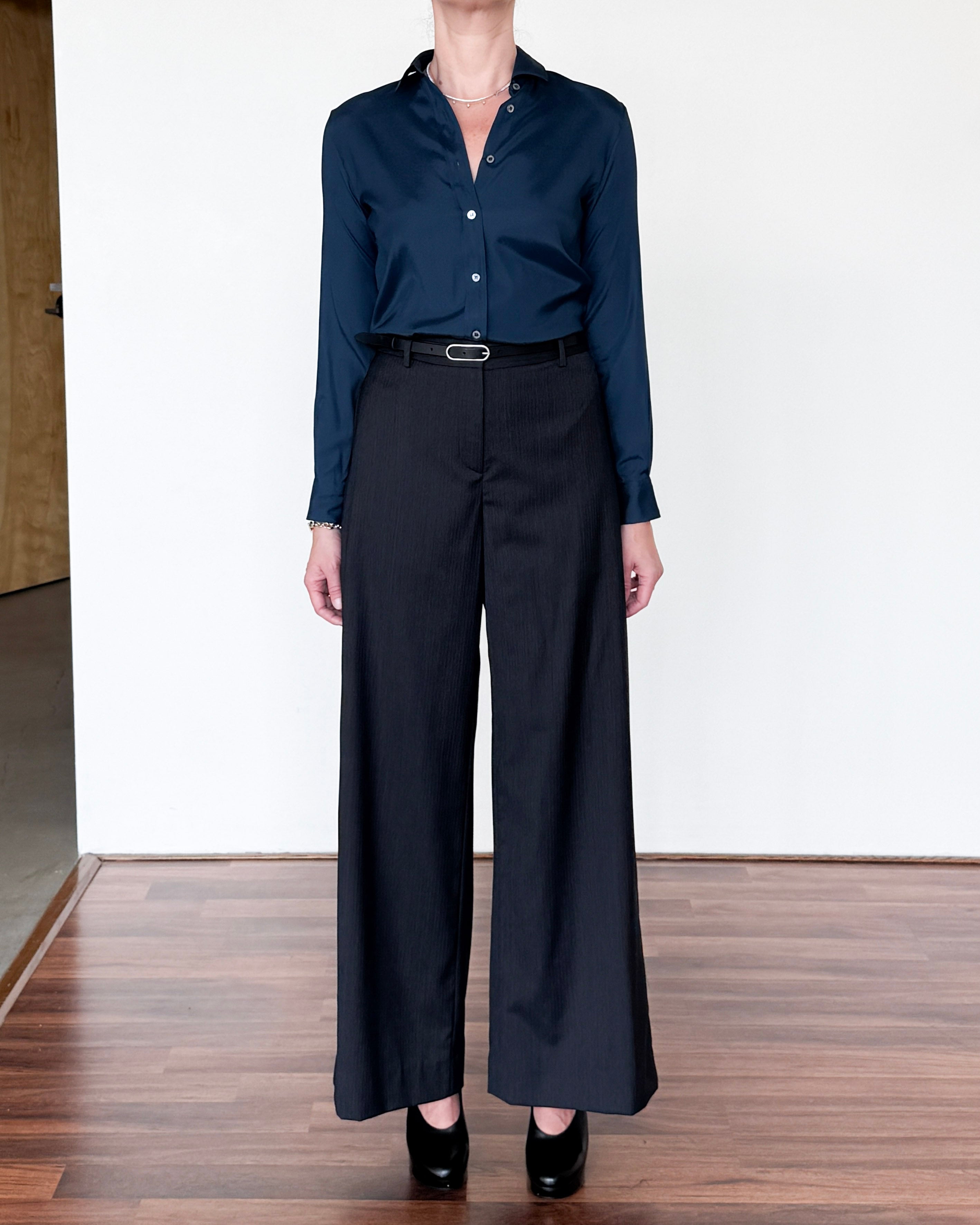 Yuppy R Stretch Silk Shirt in Navy-Shirts-Amina Rubinacci-Navy-38-Mercantile Portland