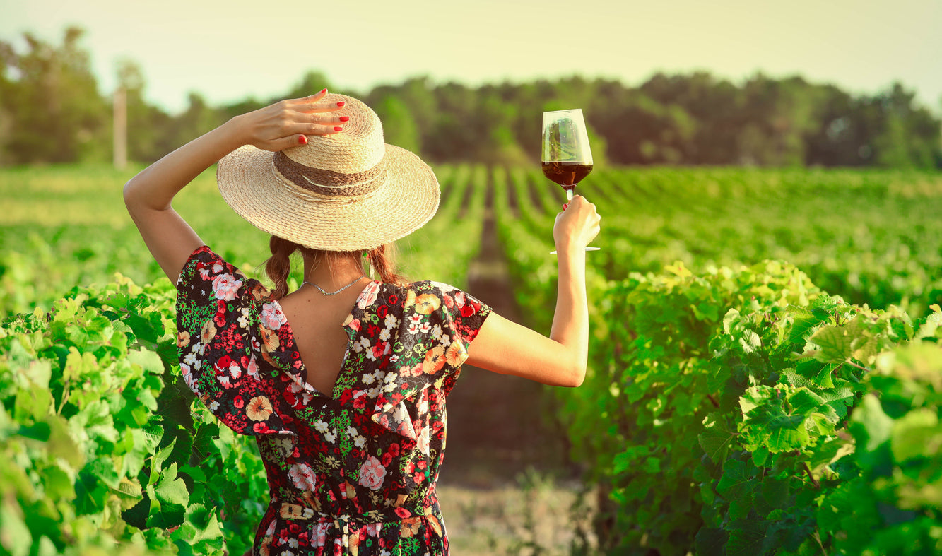 Woman in a wine tasting outfit