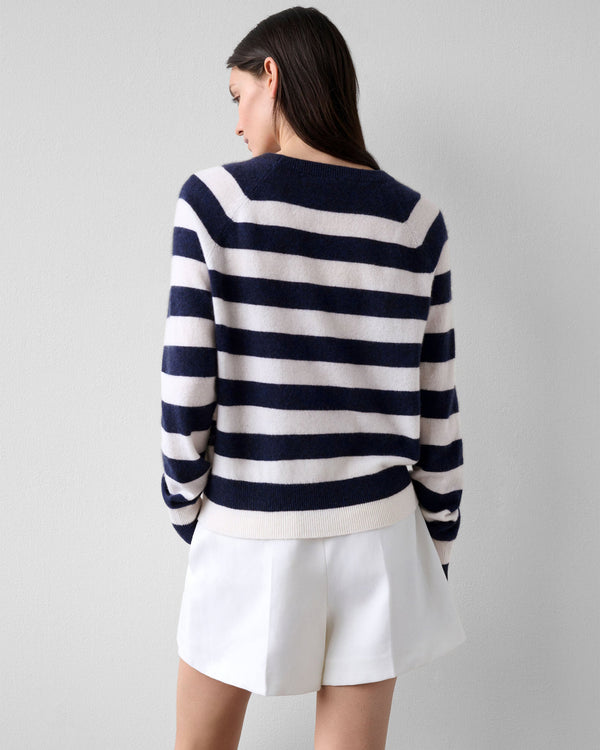 Cashmere Sailboat Stripe Crewneck-White + Warren-Mercantile Portland