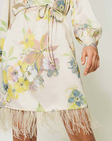 Short Floral Twill Dress with Feathers-Twinset-Mercantile Portland