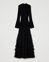 Long Knit Dress with Tulle Flounces-Twinset-Mercantile Portland