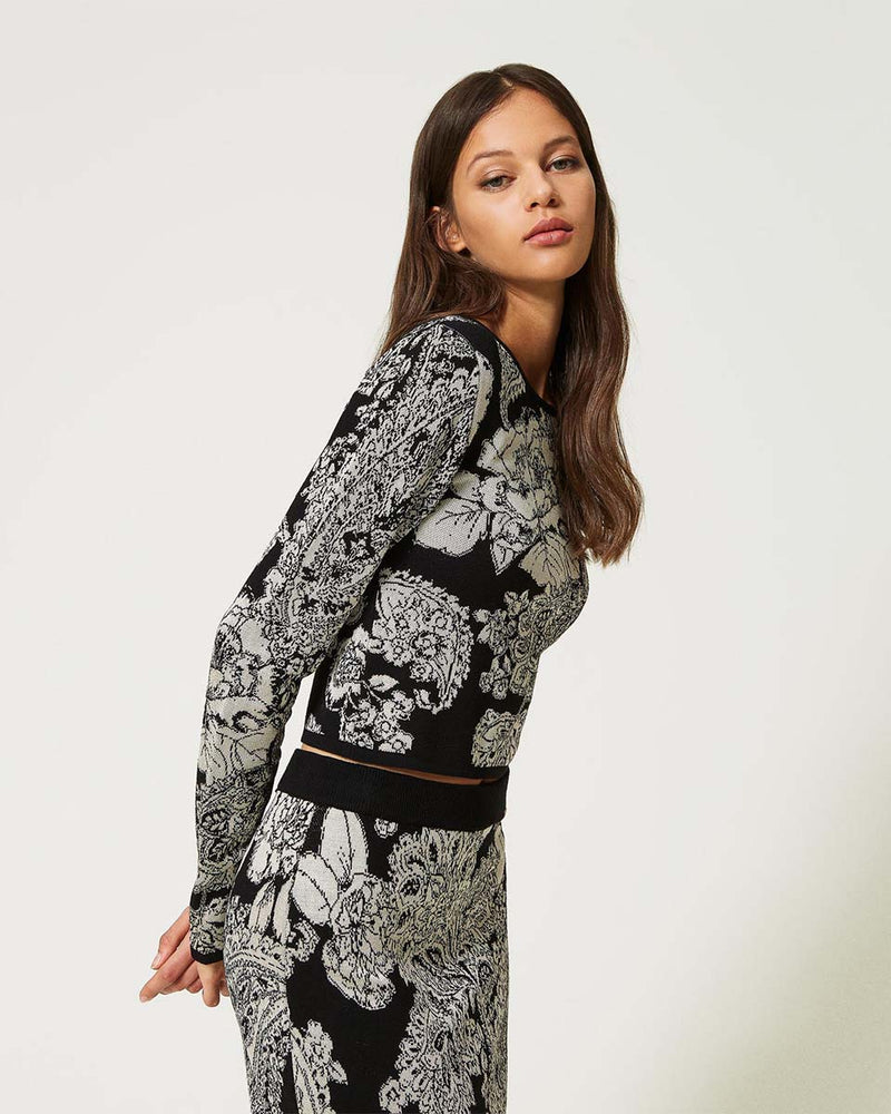 Jacquard Jumper with Paisley and Rose Pattern-Twinset-Mercantile Portland