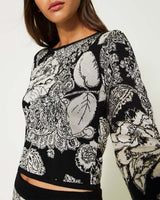 Jacquard Jumper with Paisley and Rose Pattern-Twinset-Mercantile Portland
