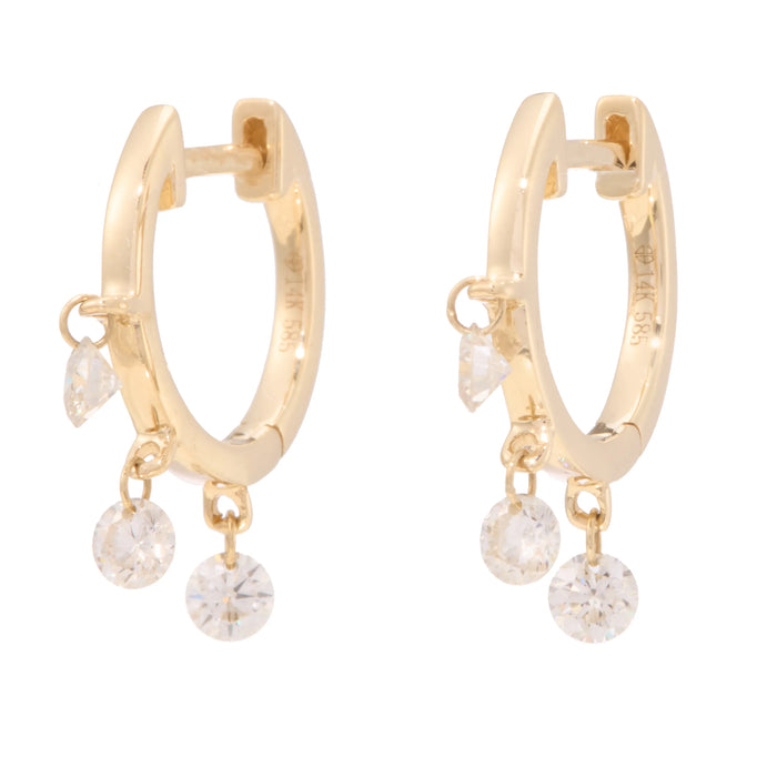 3 Floating Diamond Huggies-Jewelry-Zofia Day-Yellow Gold-OS-Mercantile Portland