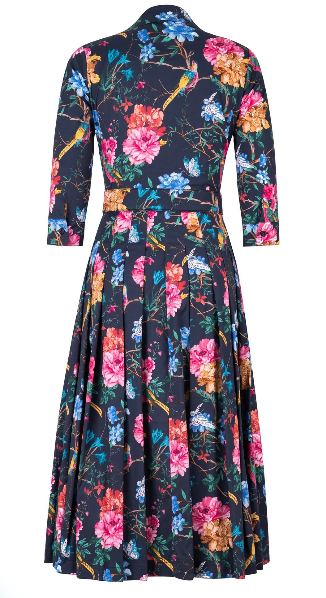 3/4 Sleeve Midi Dress in Indigo-Dresses-Samantha Sung-Indigo Floral-XS-Mercantile Portland