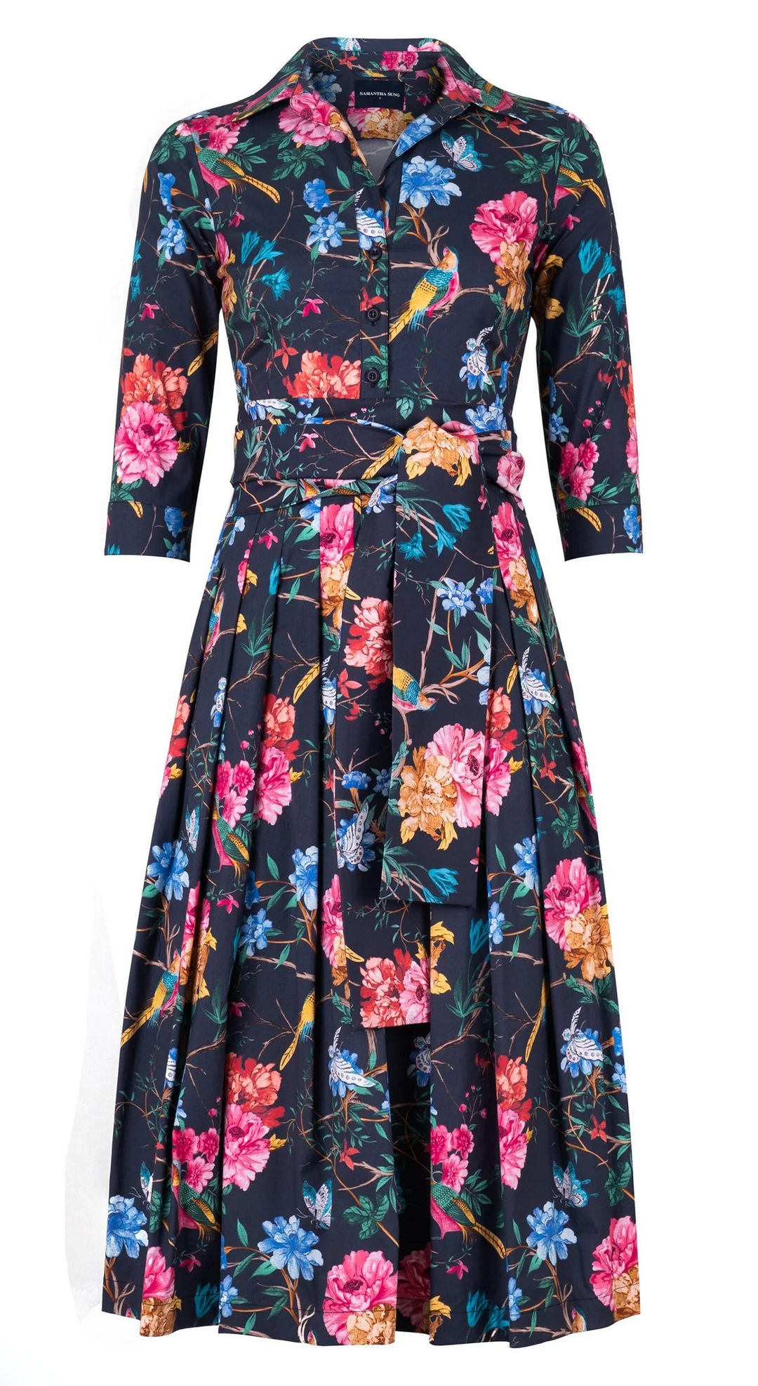 3/4 Sleeve Midi Dress in Indigo-Dresses-Samantha Sung-Indigo Floral-XS-Mercantile Portland