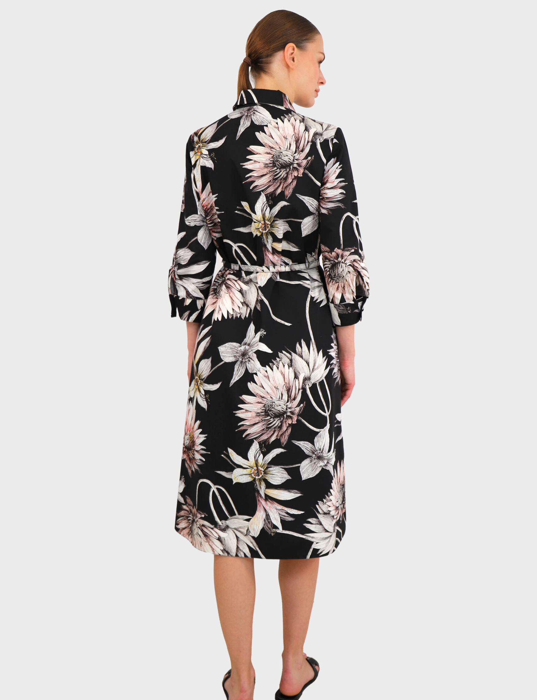3/4 Sleeve Printed Floral Dress-Clothing-Rani Arabella-Black-XS-Mercantile Portland