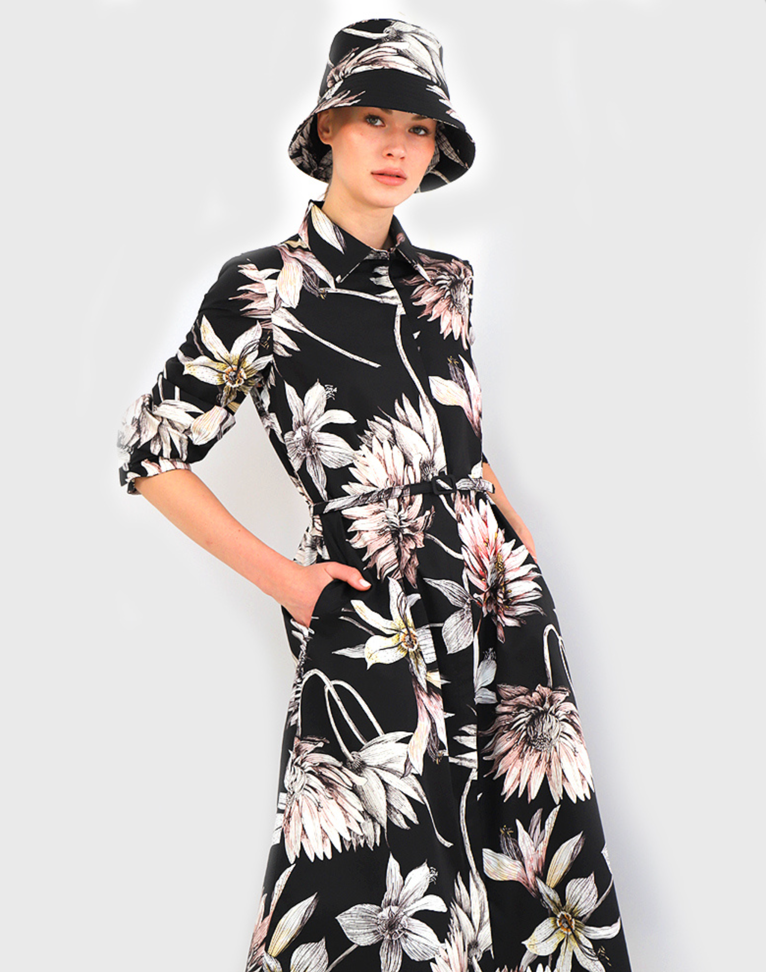 3/4 Sleeve Printed Floral Dress-Clothing-Rani Arabella-Black-XS-Mercantile Portland