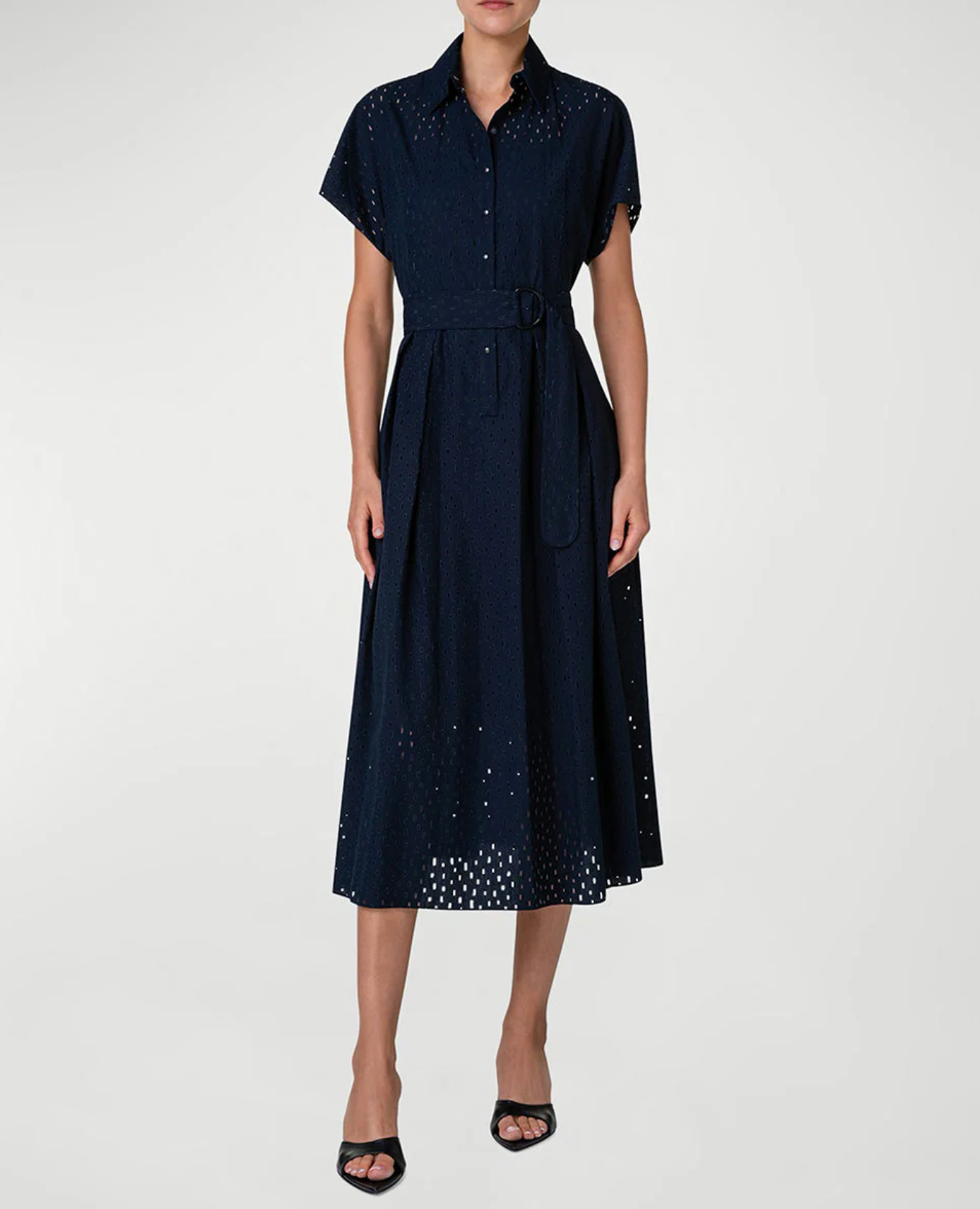 Akris Punto Lasercut Grid Cotton Poplin Dress with BeltM