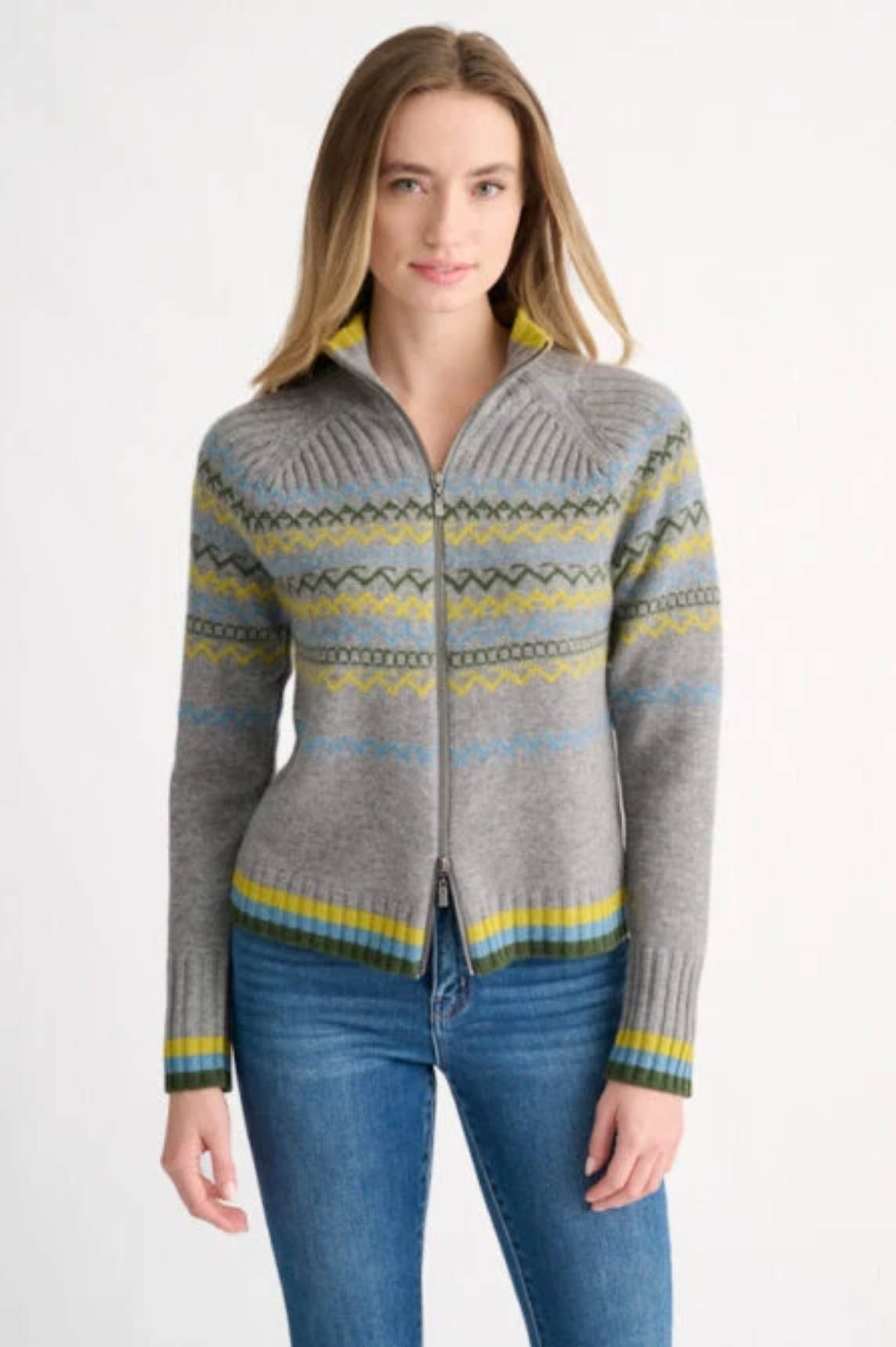 Fairisle Zip Mock Cardigan Kinross Granite at Mercantile Portland