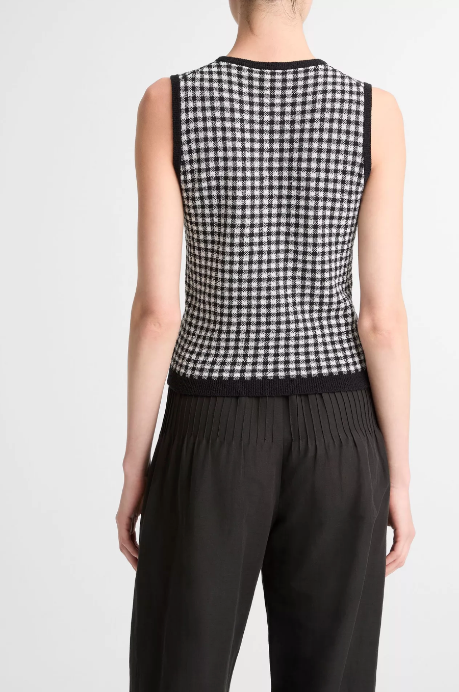 Gingham Italian Wool & Cotton-Blend Shell Vince Black/Off White at Mercantile Portland back