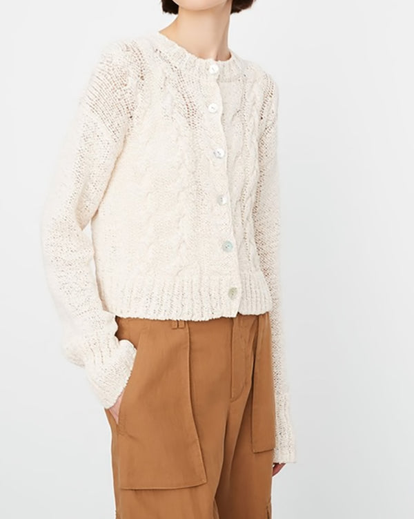 Italian Cotton-Blend Cable-Front Cardigan-Vince-Mercantile Portland