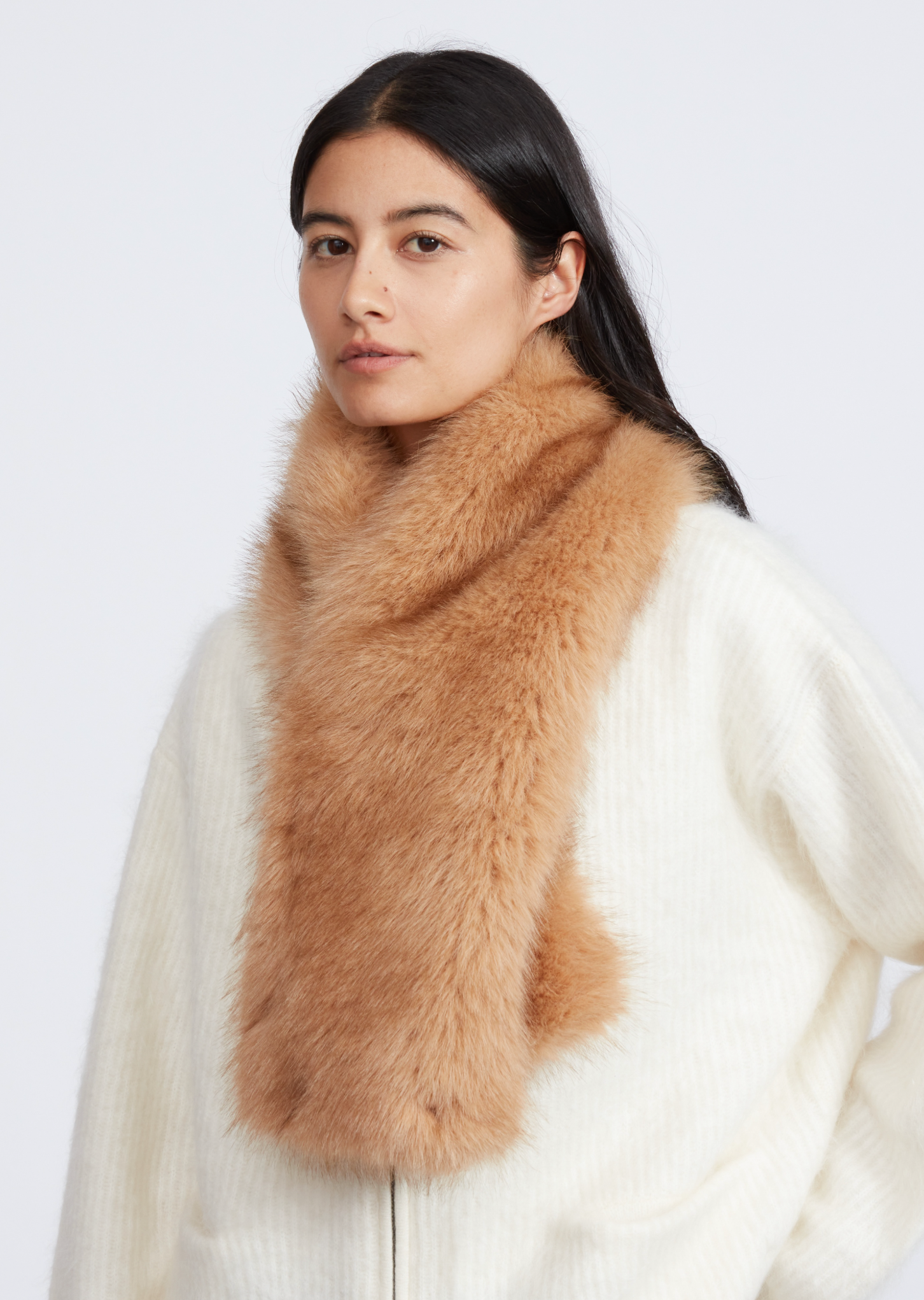 Mel Faux Fur Scarf Rag & Bone Caramel at Mercantile Portland model