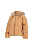 Pearl Nylon Quilt Puffy Herno Camel at Mercantile Portland side