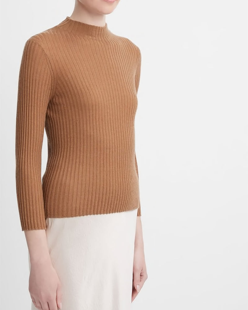 Ribbed Cashmere-Silk Mock Neck Sweater-Vince-Mercantile Portland