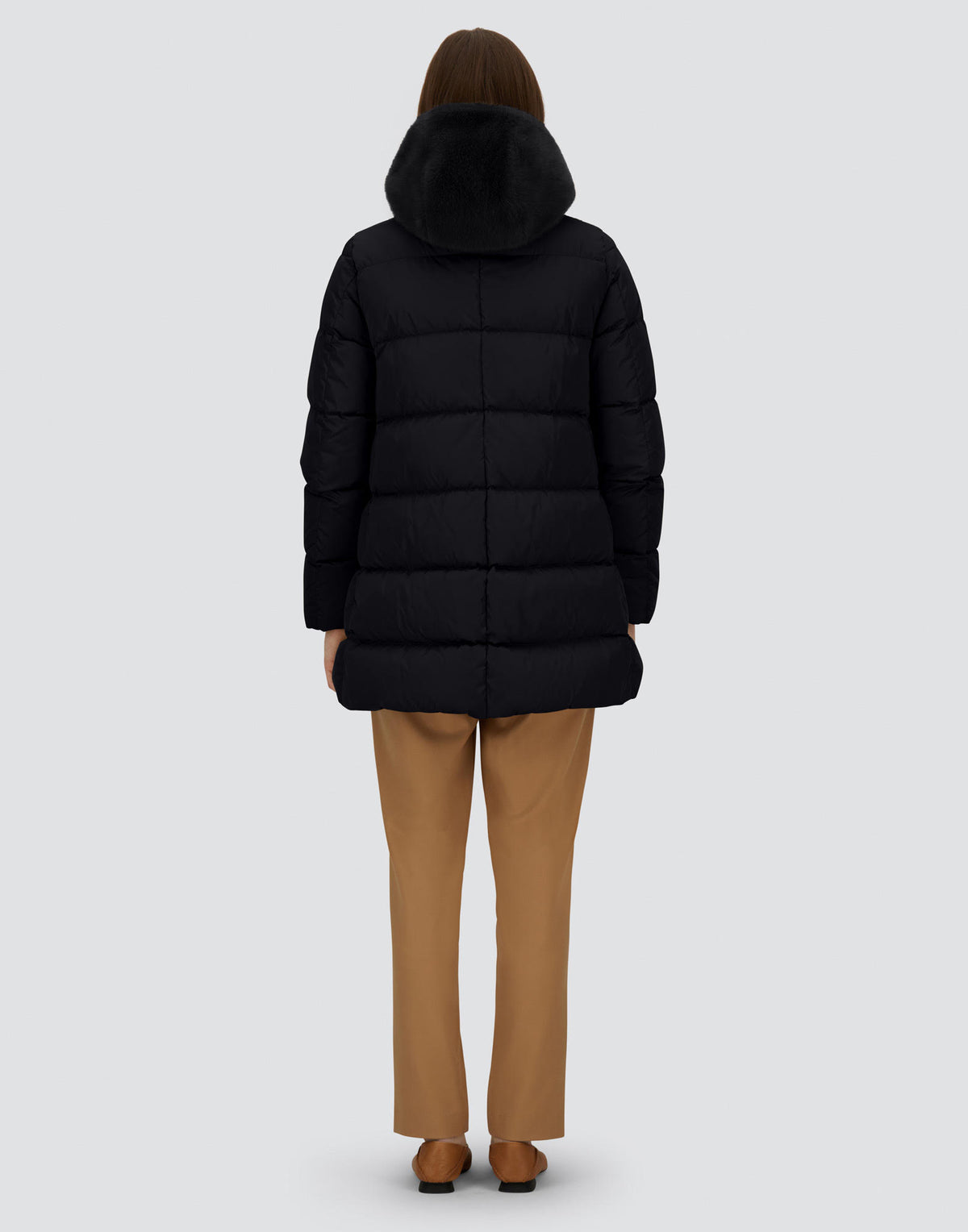 Sateen  A Line Hi Lo Puffy Herno Black at Mercantile Portland model back