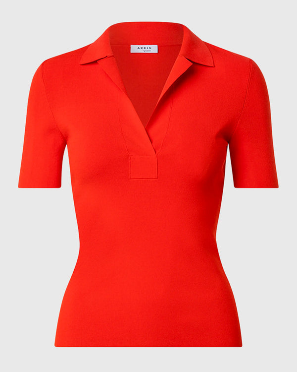 Short-Sleeve Fitted Polo Sweater-Akris Punto-Mercantile Portland