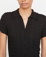 Smocked Short-Sleeve Button-Front Shirt-Vince-Mercantile Portland