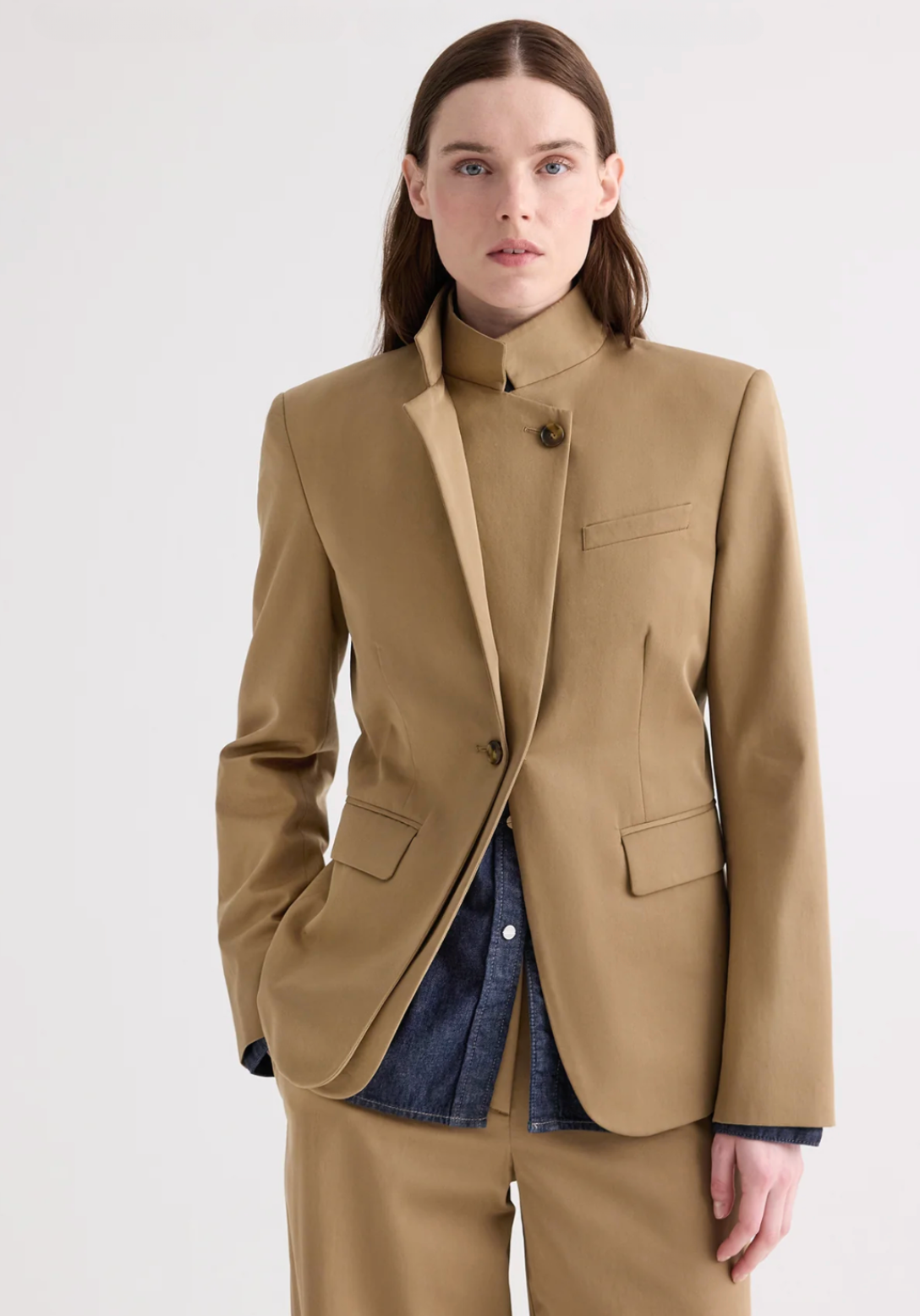 The Double Take Blazer in Trench Chino Twill-Jackets-TWP-British Khaki-XS-Mercantile Portland