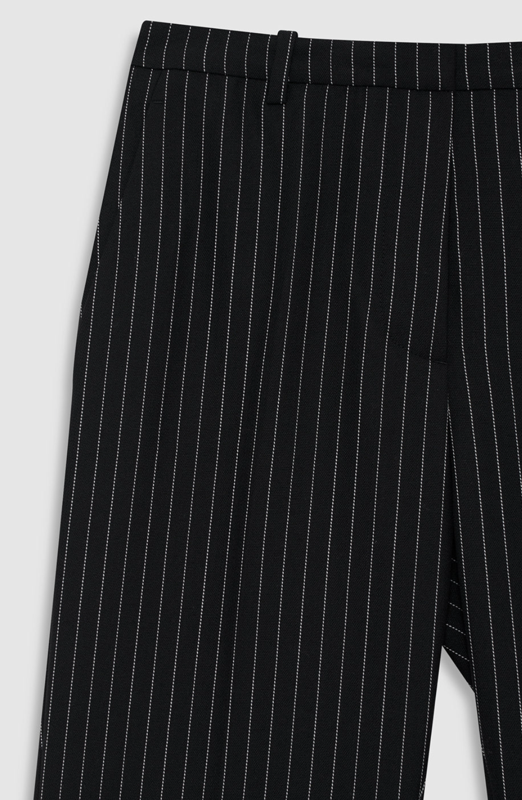Thomas Trouser Black and White Pinstripe at Mercantile Portland close up
