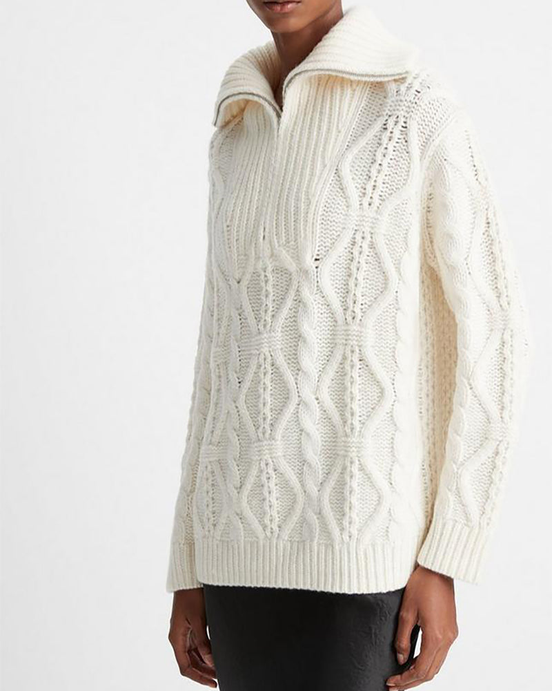 Wool Cable Half-Zip Pullover-Vince-Mercantile Portland