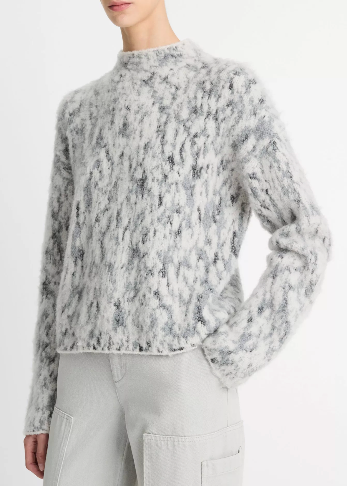 Abstract Onyx Jacquard Mock Neck Sweater-Clothing-Vince-Grey Onyx-XXS-Mercantile Portland