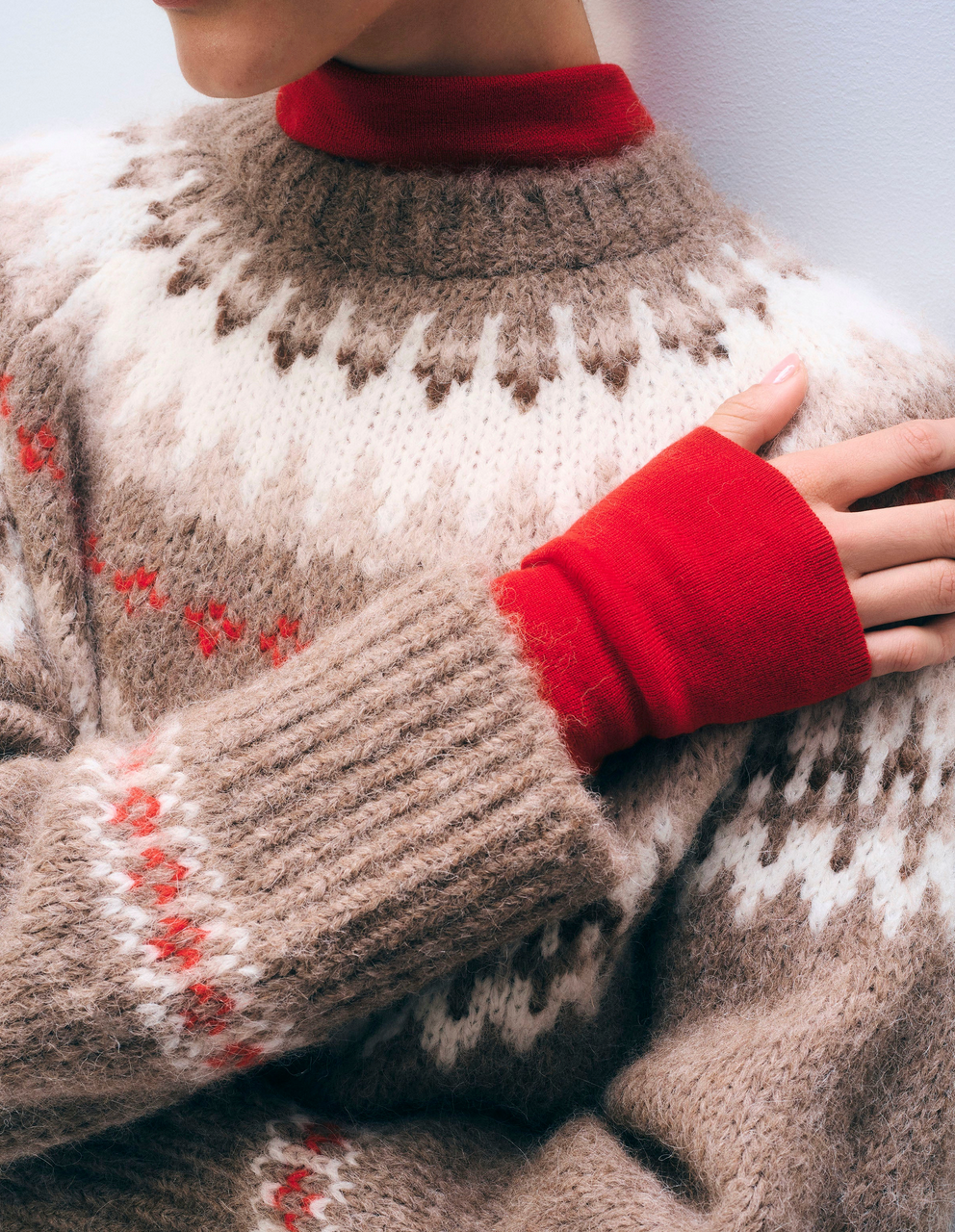 Alpaca Fair Isle Crewneck Sweater-Sweaters-White & Warren-Brown Combo-XS-Mercantile Portland