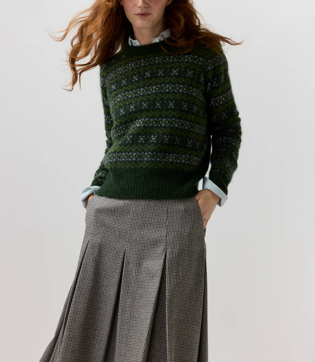 Alpine Fair Isle Sweater in Spruce-Sweaters-Mashburn-Spruce-XS-Mercantile Portland