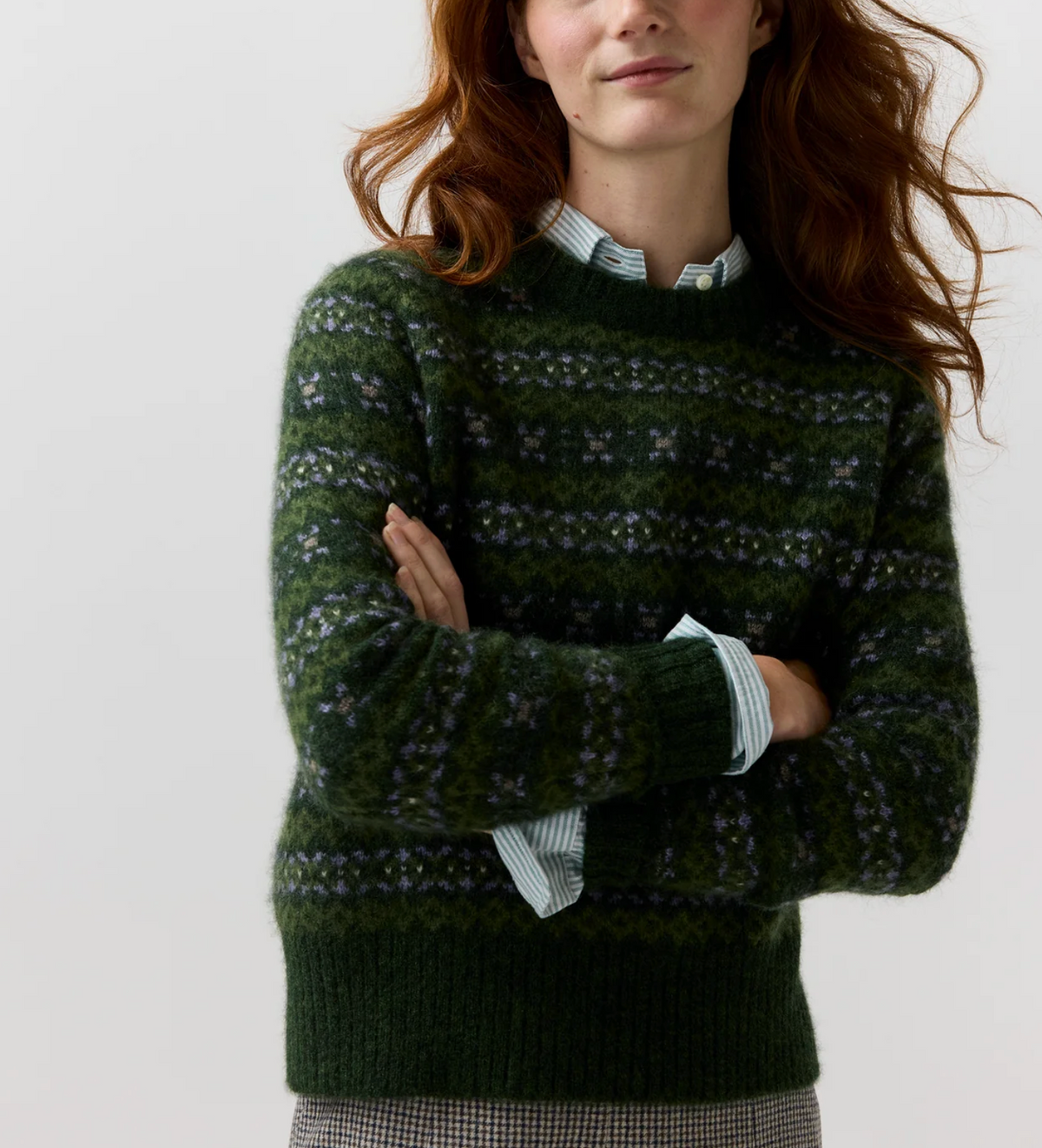 Alpine Fair Isle Sweater in Spruce-Sweaters-Mashburn-Spruce-XS-Mercantile Portland