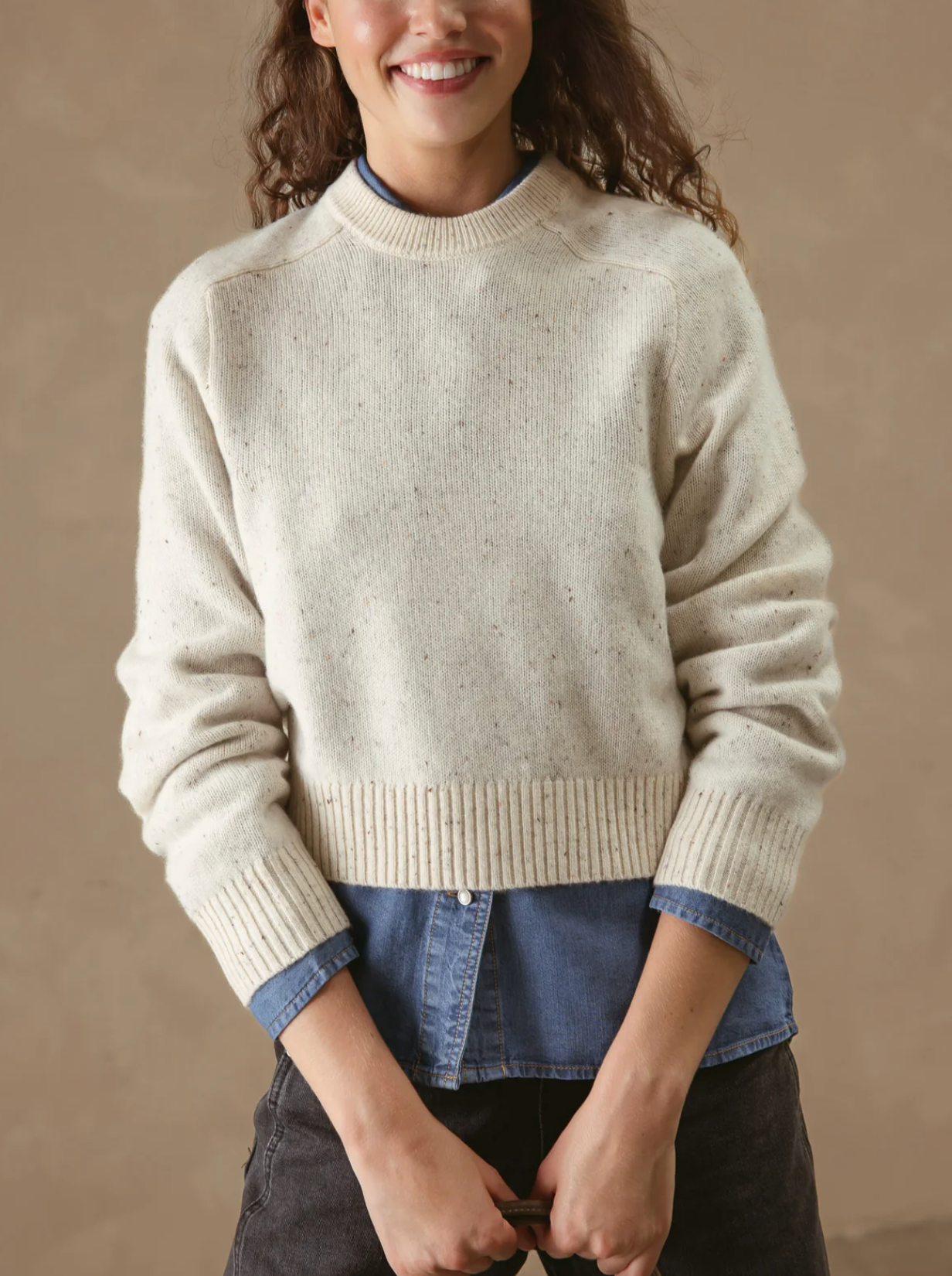 Alyson Cropped Cashmere Crewneck-Sweaters-27 Miles-Coconut-L-Mercantile Portland