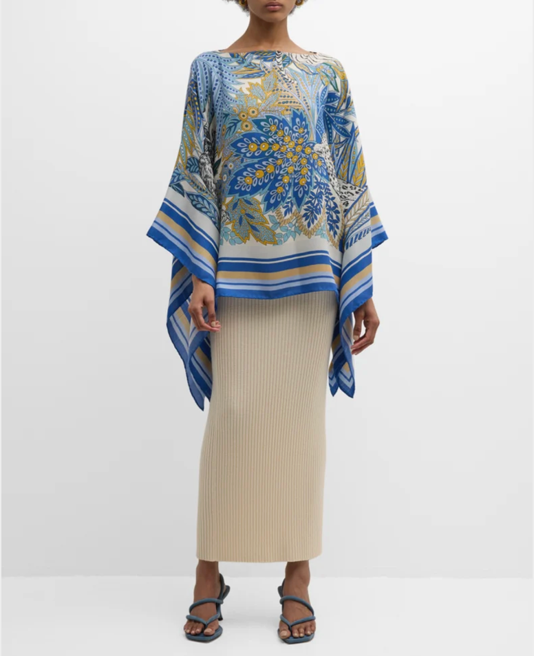 "Amazonia" Poncho in Cobalt-Kaftans and Ponchos-Rani Arabella-Cobalt-OS-Mercantile Portland