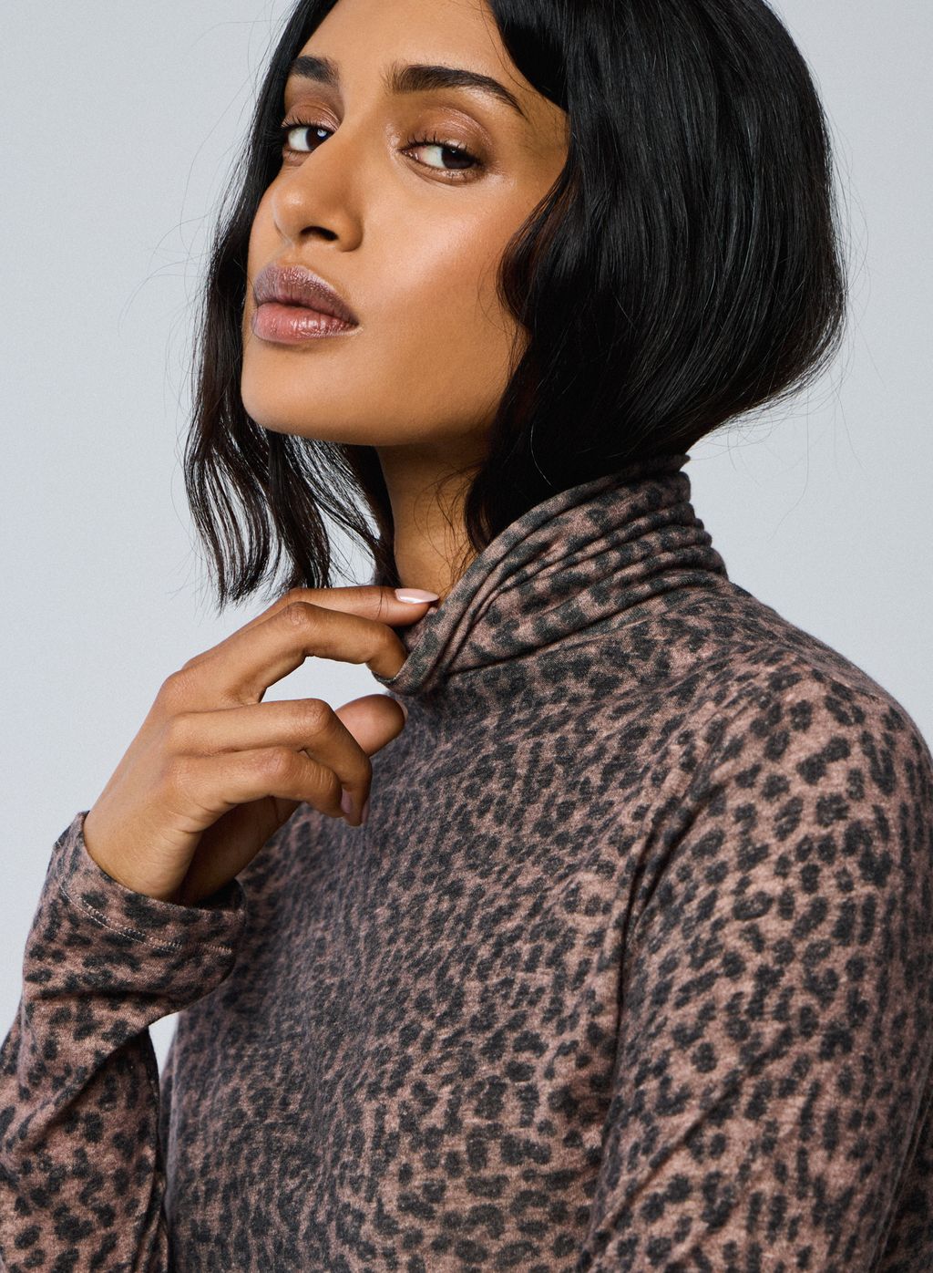 Animal Print Turtleneck-Clothing-Majestic Filatures-Rosewood-1-Mercantile Portland