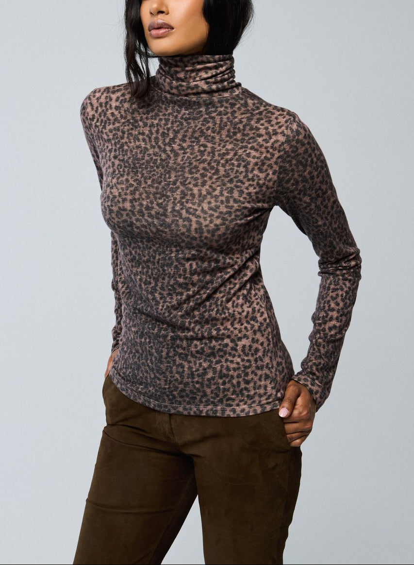 Animal Print Turtleneck-Tops-Majestic Filatures-Rosewood-1-Mercantile Portland