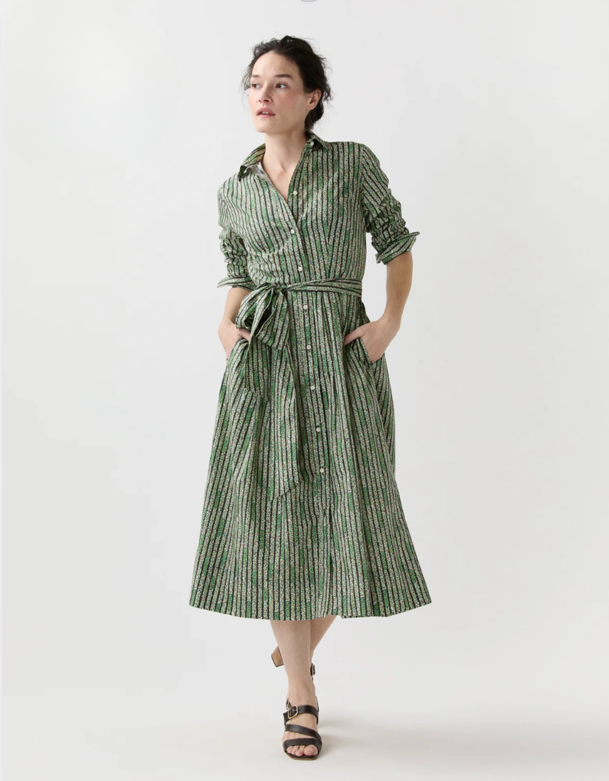 Ann Mashburn Classic Shirtwaist Dress-Clothing-MASHBURN-GREEN-XS-Mercantile Portland