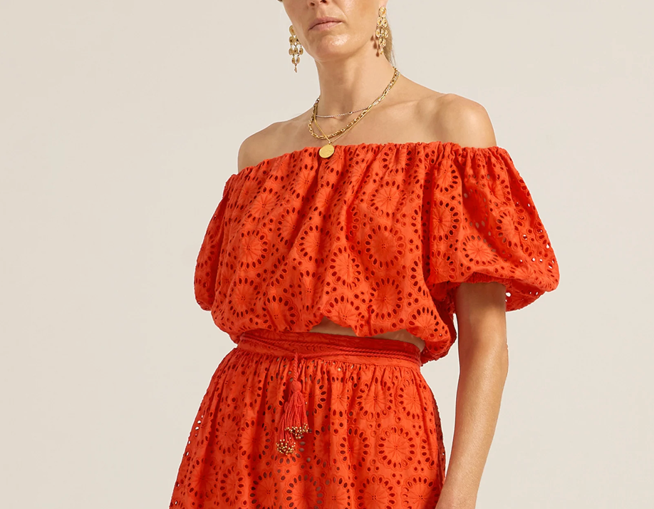 Antiope Eyelet Top-Tops-Ilio Nema-Red-XS-Mercantile Portland