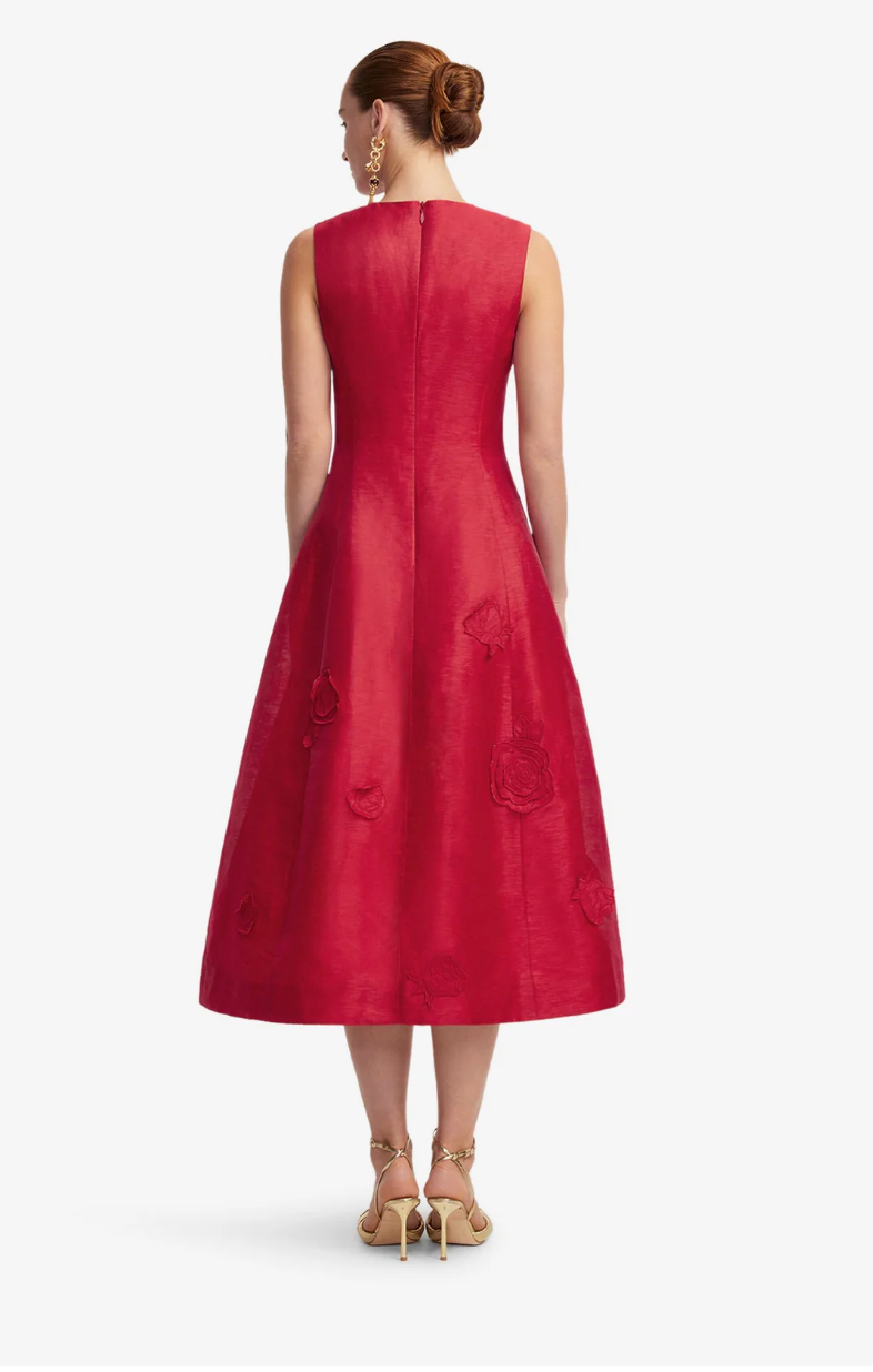Appliqué Sleeveless Midi Dress-Dresses-LEO LIN-Scarlet-6-Mercantile Portland