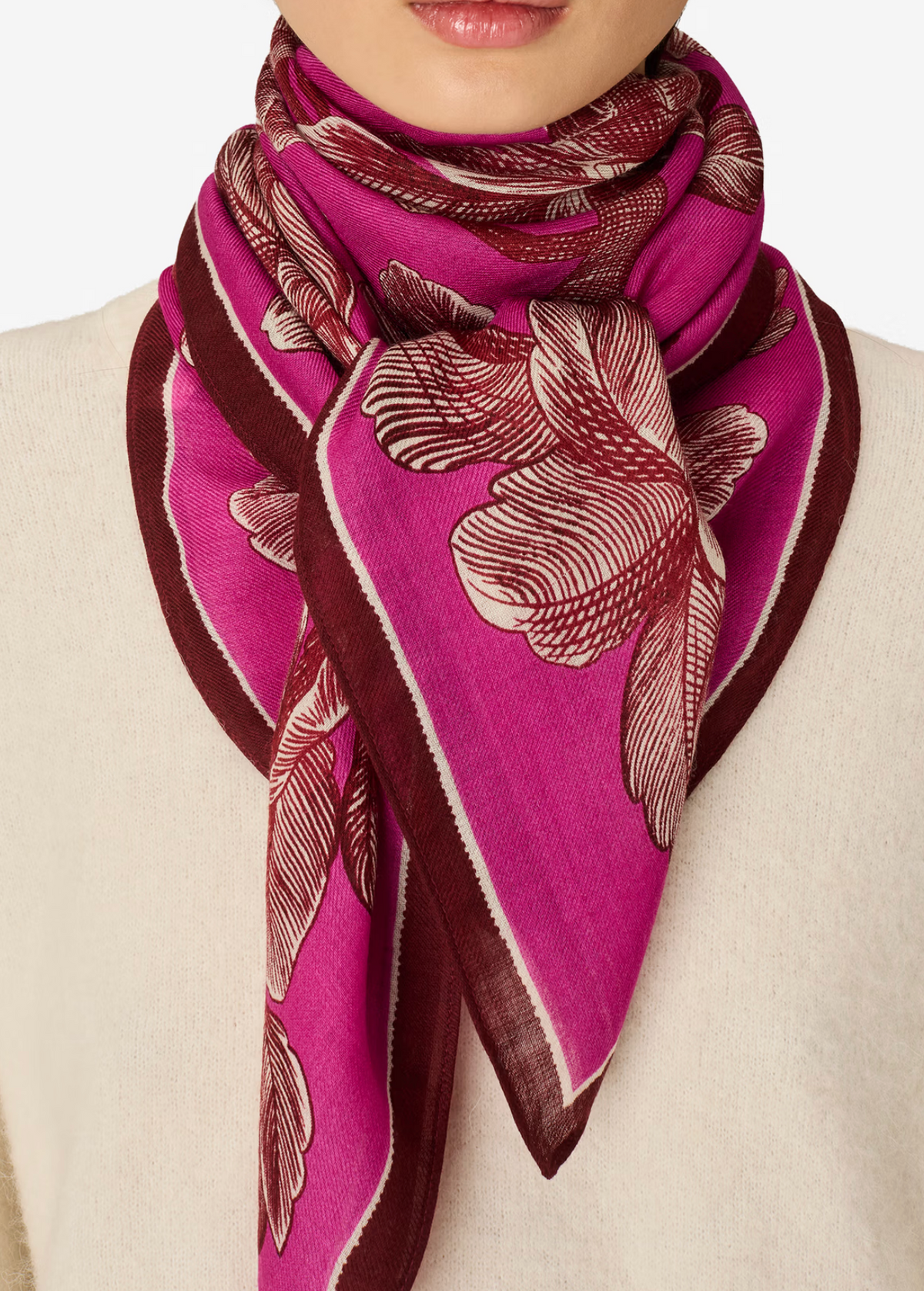 Arboris Square Scarf in Fuchsia-Scarves and Wraps-Inoui Editions-Fuchsia-OS-Mercantile Portland