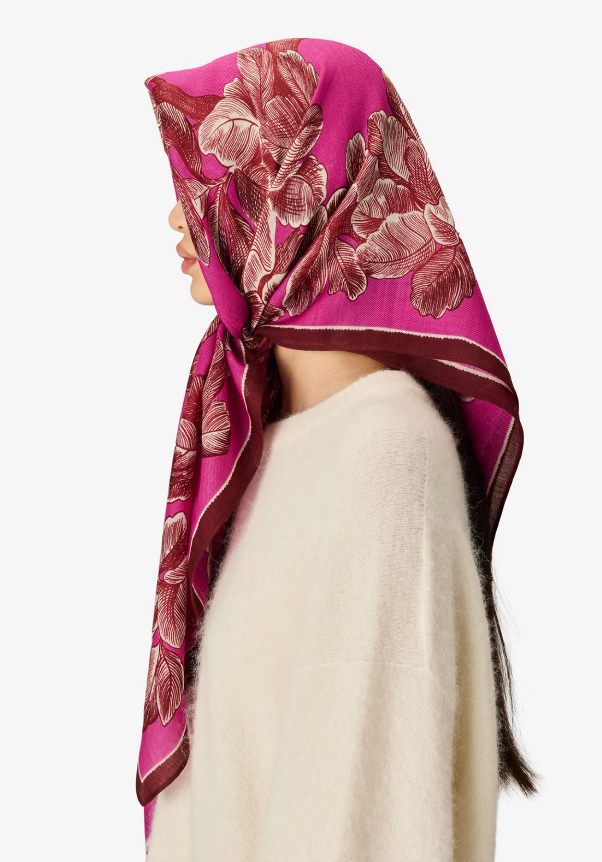 Arboris Square Scarf in Fuchsia-Scarves and Wraps-Inoui Editions-Fuchsia-OS-Mercantile Portland