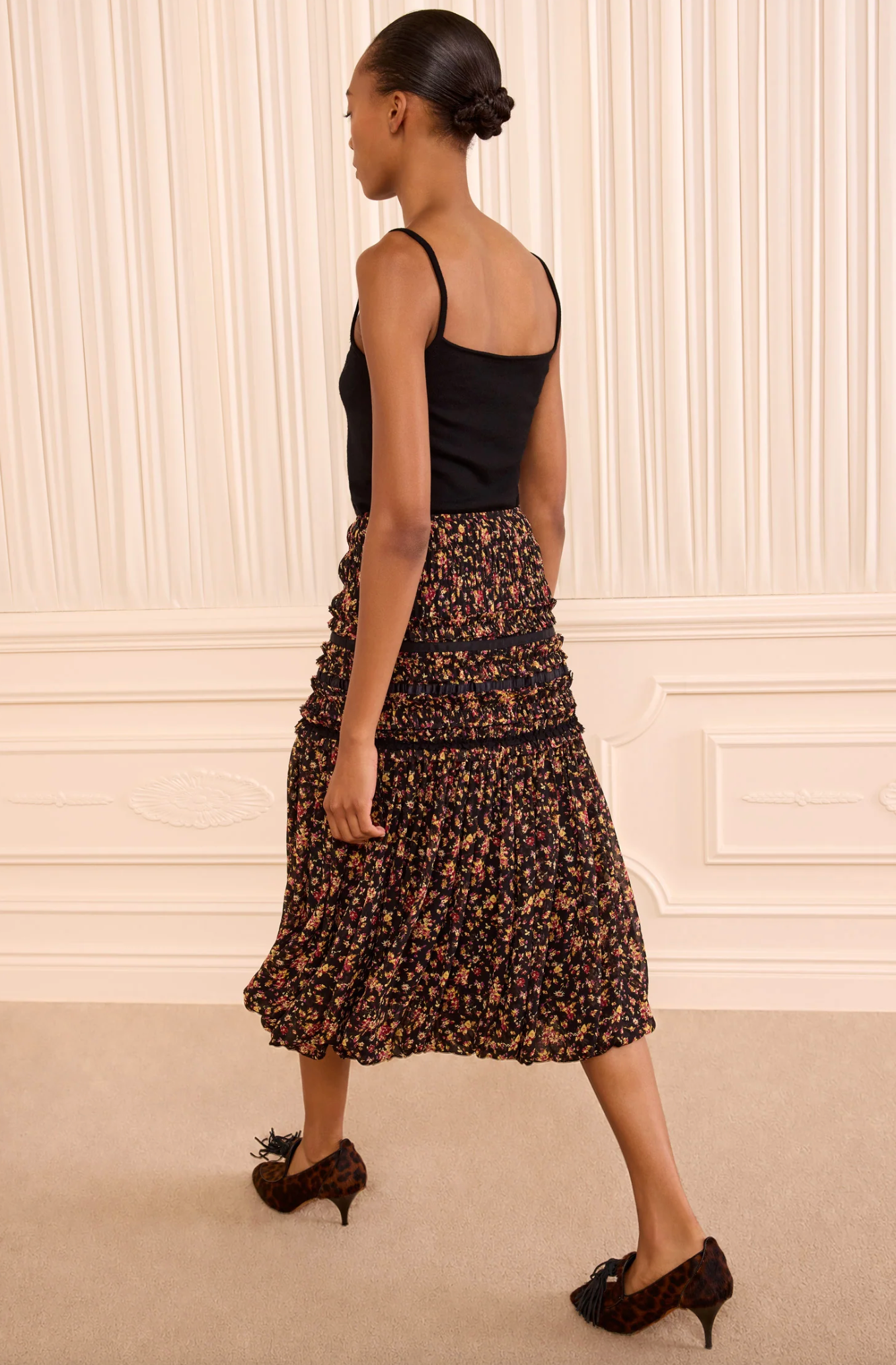 Auden Silk Skirt-Skirts and Shorts-ULLA JOHNSON-Noir Mille- Fleur-0-Mercantile Portland