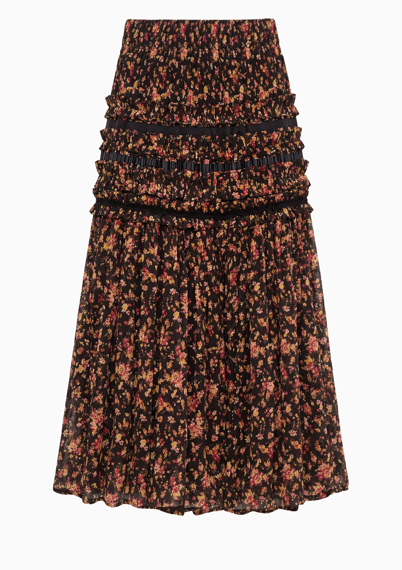 Auden Silk Skirt-Skirts and Shorts-ULLA JOHNSON-Noir Mille- Fleur-0-Mercantile Portland