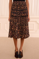 Auden Silk Skirt-Skirts and Shorts-ULLA JOHNSON-Noir Mille- Fleur-0-Mercantile Portland