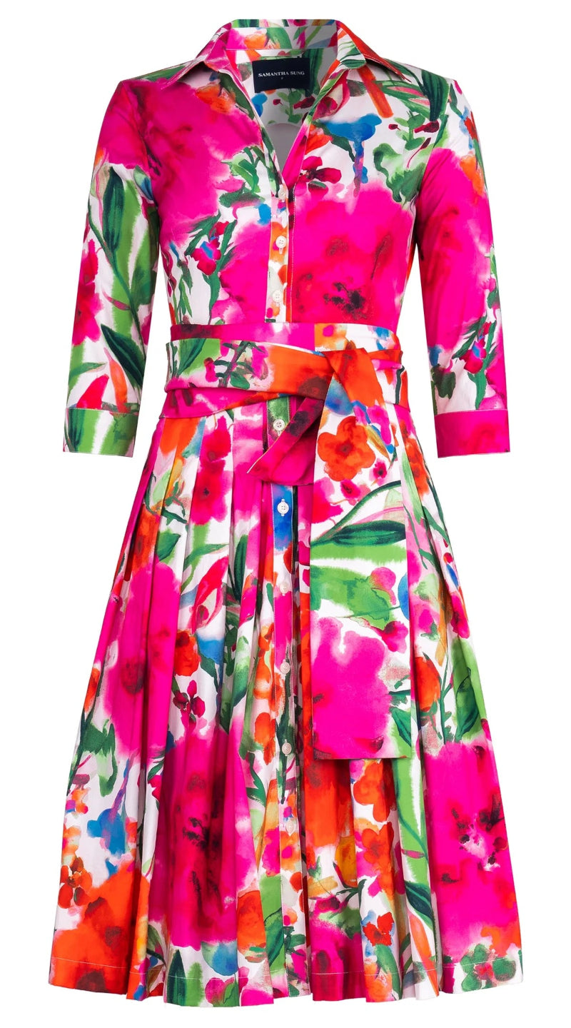 Audrey Shirt Dress in Watercolor Bloom-Dresses-Samantha Sung-Watercolor Bloom-2-Mercantile Portland