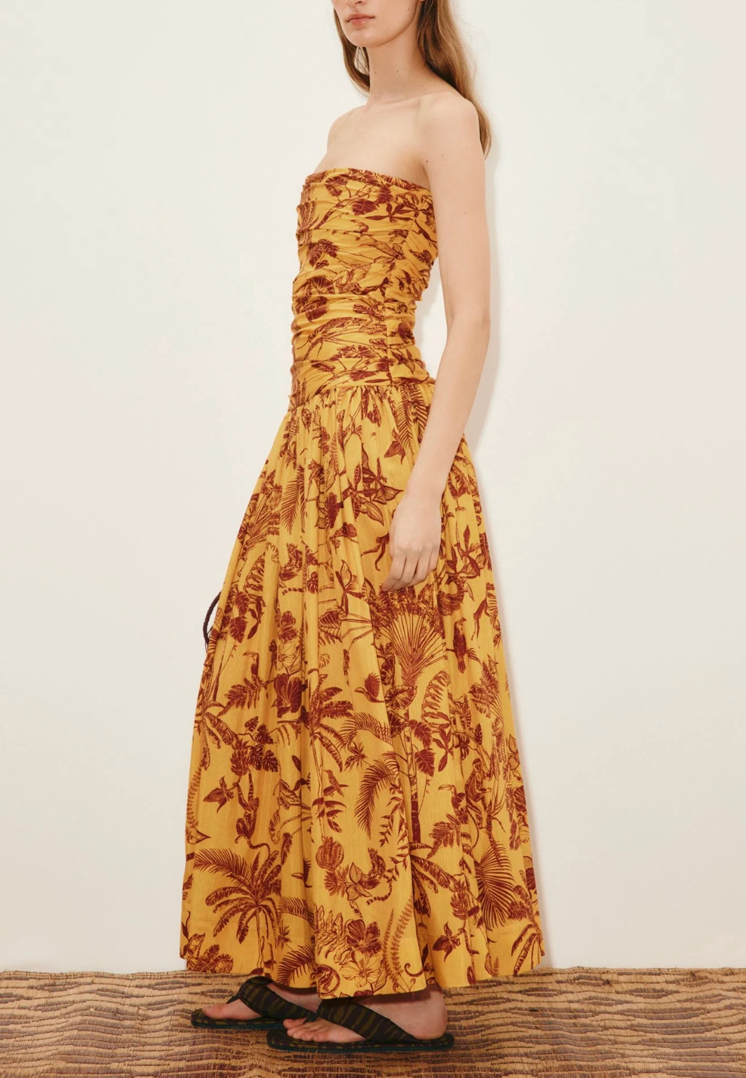 Banana Blossom Ruched Gown-Dresses-Alémais-Marigold-4-Mercantile Portland