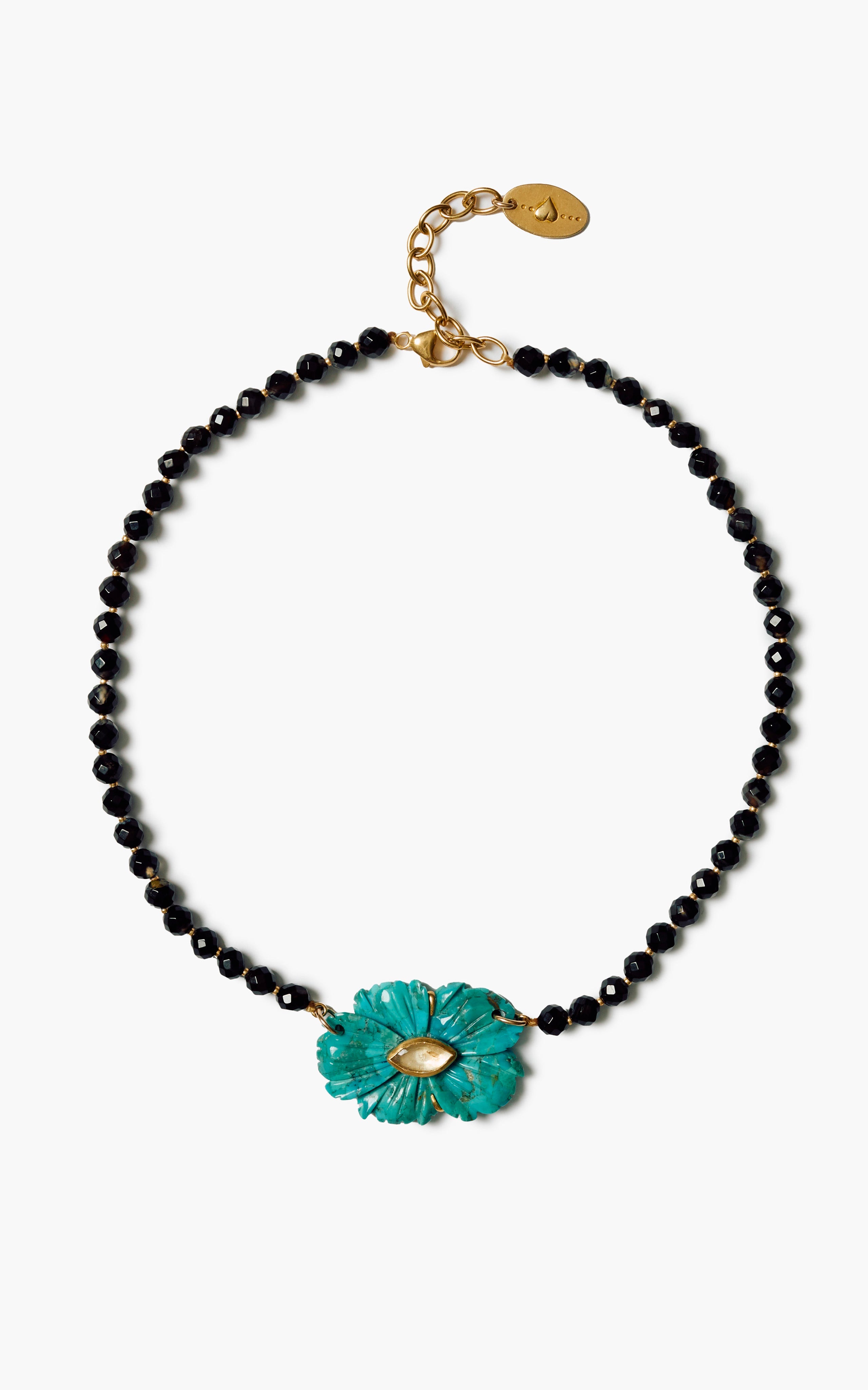 Beaded Necklace with Turquoise Flower-Jewelry-Chan Luu-Turquoise-OS-Mercantile Portland