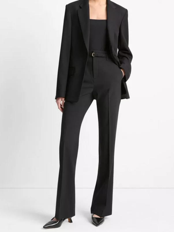 Belted High-Waist Slim Flare Trouser-Pants-Vince-Black-0-Mercantile Portland