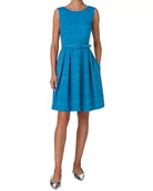 Belted Pleated Silk Minidress-Dresses-Akris Punto-Medium Blue • Akris Punto-2-Mercantile Portland