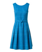 Belted Pleated Silk Minidress-Dresses-Akris Punto-Medium Blue • Akris Punto-2-Mercantile Portland